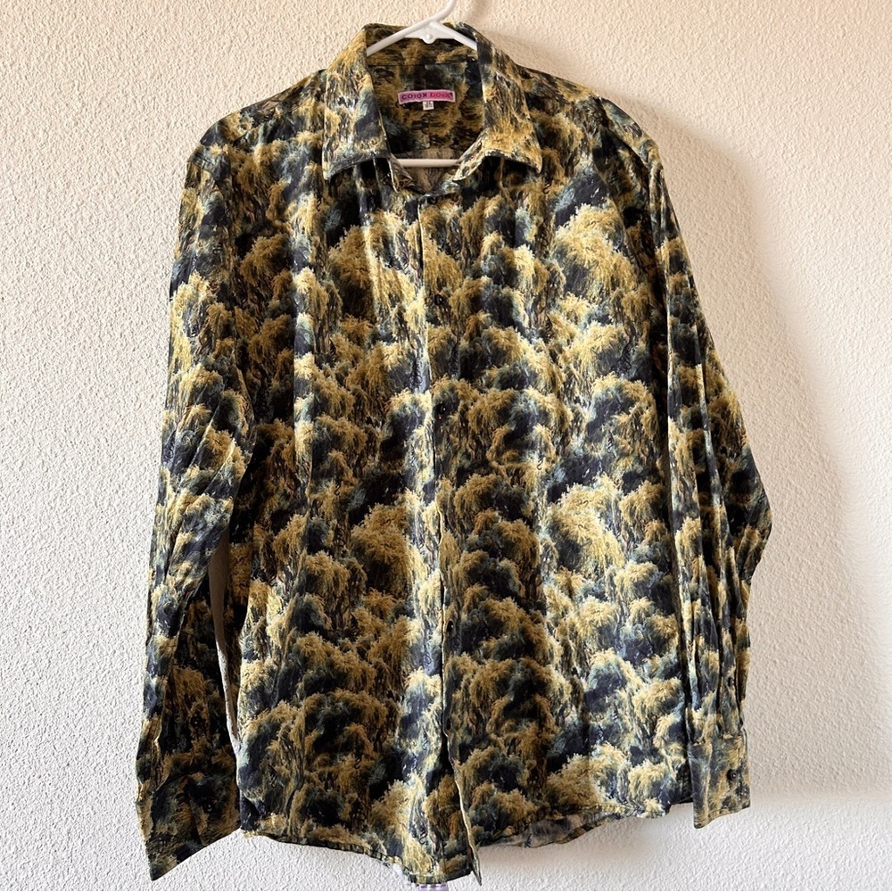 COTTON DOUX Jungle Monkey Novelty Fitted Button Up Men’s 42/16.5 Dressy Date